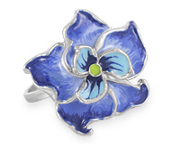 Серебряное кольцо "Цветок лилии", синяя эмаль