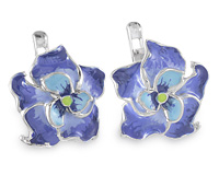 Серьги - серебряные цветы с синей эмалью