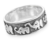7 слонов, серебряное кольцо с чернением