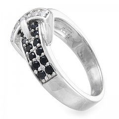 Стильное кольцо с ремнем и пряжкой, родированное серебро, вид сбоку