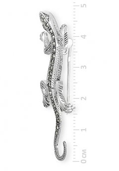 Серебряная брошка-ящерка с марказитами, вид сбоку
