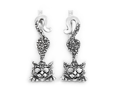 Серьги серебряные кошки - дыбохвосты