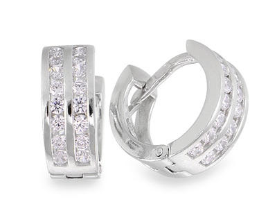 Серьги - широкие кольца из серебра с камнями, 1,4 см