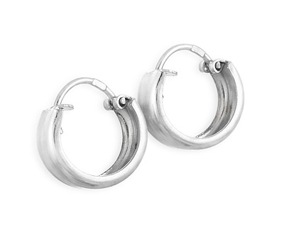 Серьги - кольца объемные гладкие, серебро, 1,2 см