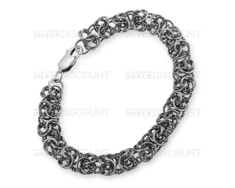 Широкий серебряный браслет, сплетенный из колец, 1см купить наSilverDiscount.ru