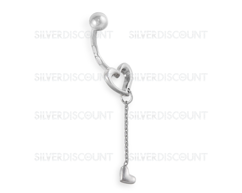 Пирсинг пупка в виде сердечка с цепочкой, серебро купить на SilverDiscount.ru